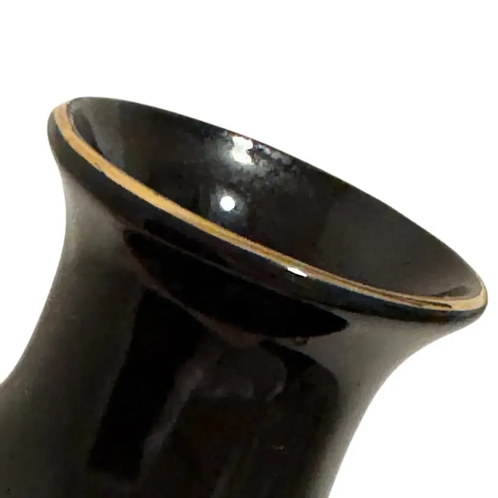 Vintage Japanese Porcelain Peacock Vase Gold Floral Black Hand Painted Japan 5” - Picture 5 of 7